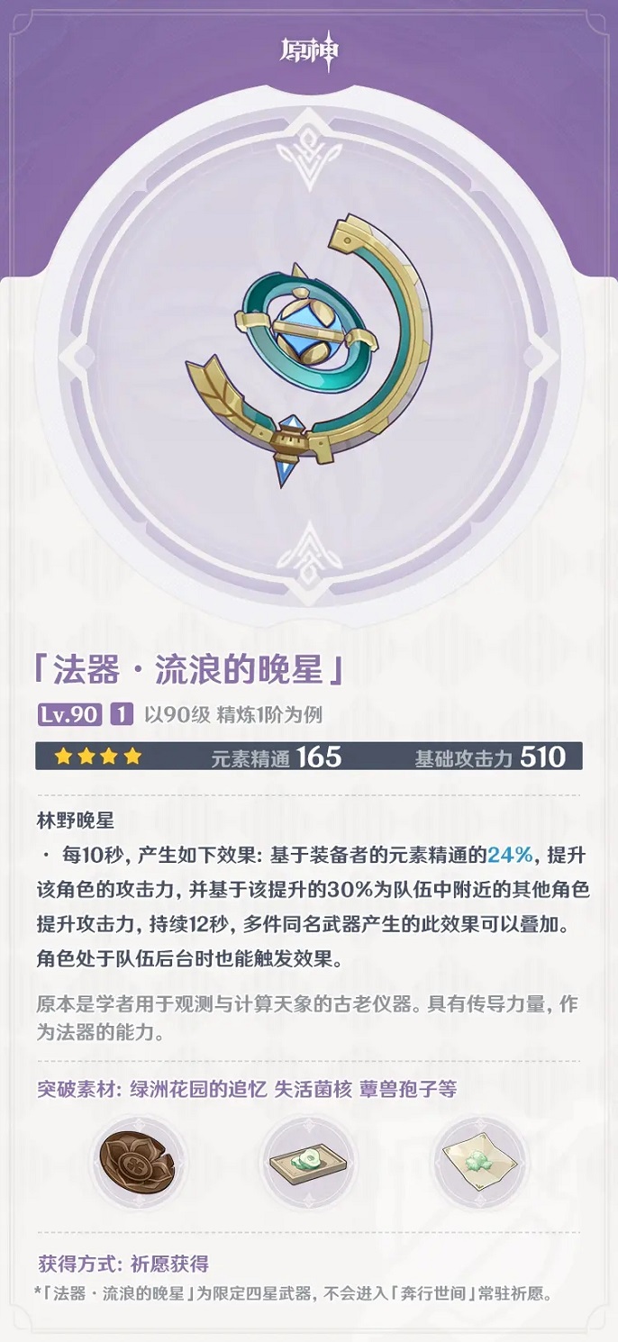 原神流浪的晚星适合哪些角色
